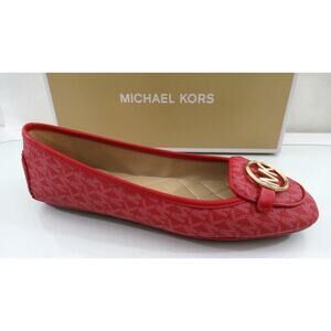 Michael Kors Lillie Moccasin Flat Shoes Mini MK Logo Crimson Red Size 7